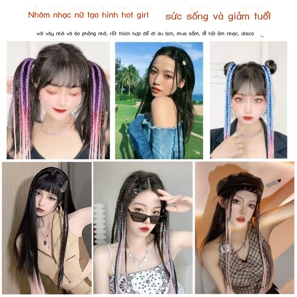 [Aishang Đẹp Phụ Kiện] Tóc Giả Thắt Bím Ngắn Phong Cách Âu Mỹ Màu Gradient Có Kẹp Dài Không Đường May Cho Nữ