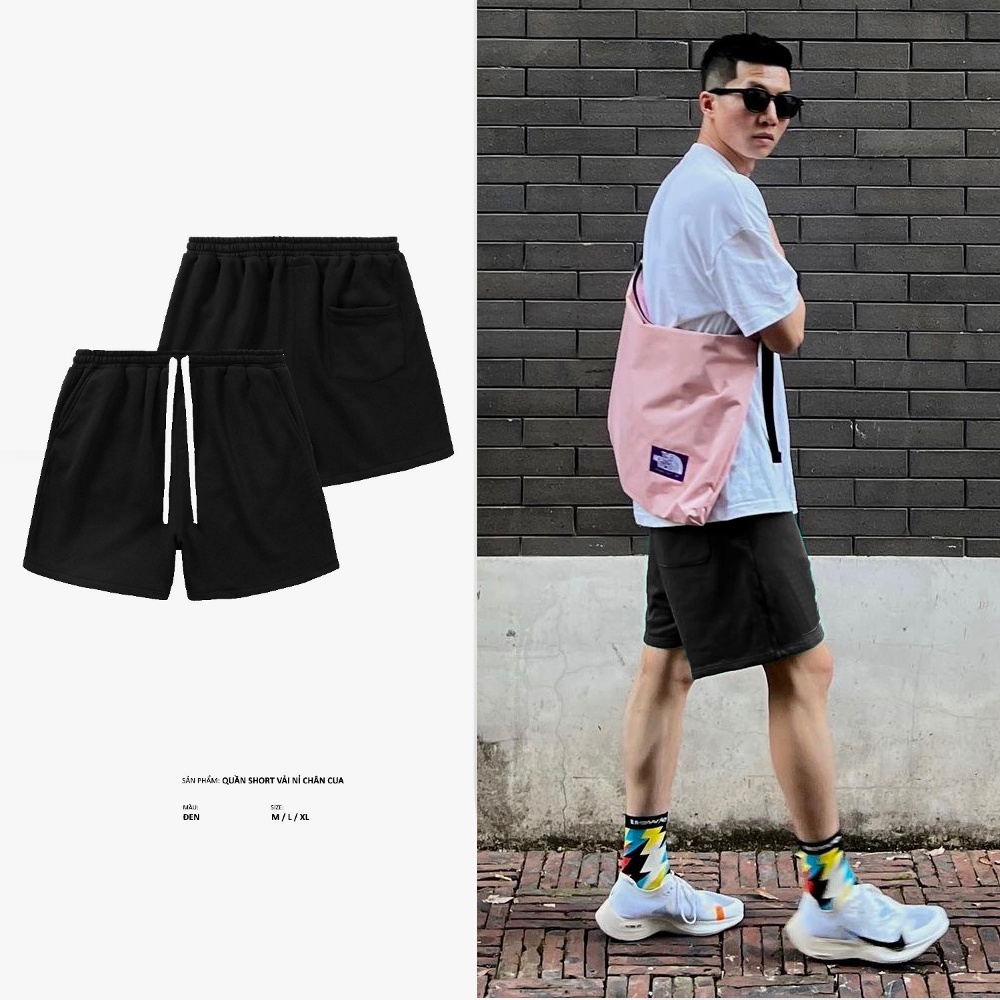 Quần Short nam cao cấp nhiều màu Vải French Terry trơn, phong cách unisex dễ phối đồ. Form trên gối