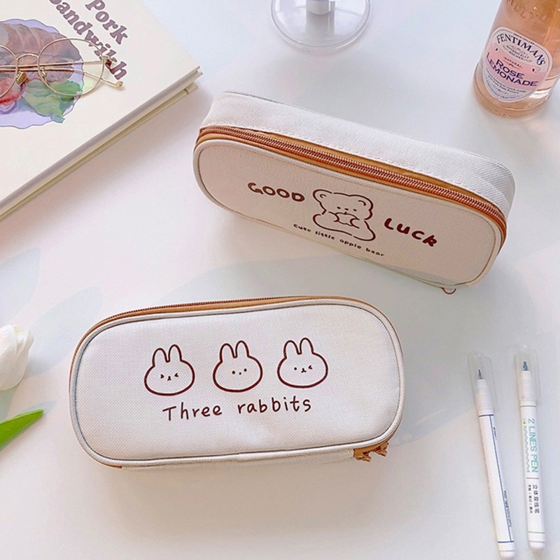 Túi Đựng Bút Bằng Vải Canvas Có Khóa Kéo Họa Tiết Dễ Thương