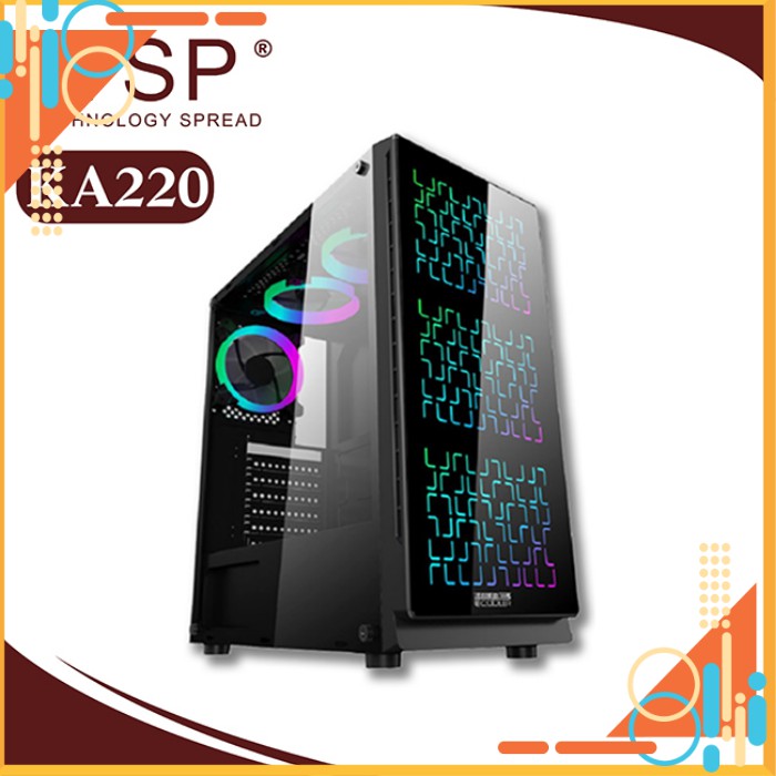 Vỏ case gaming VSP Ka-220 - Hai mặt kính cường lực- Full ATX - Pk Máy tính