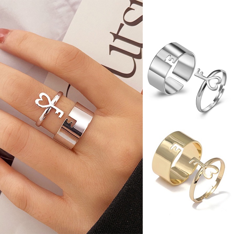 Set 2 Nhẫn Hình Chìa Khóa Dễ Thương Có Thể Điều Chỉnh Dành Cho Cặp Đôi