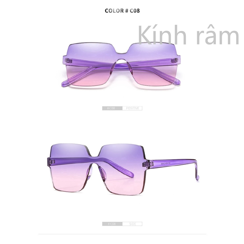Kính mát tròng vuông lớn màu kẹo ngọt thời trang cho nữ