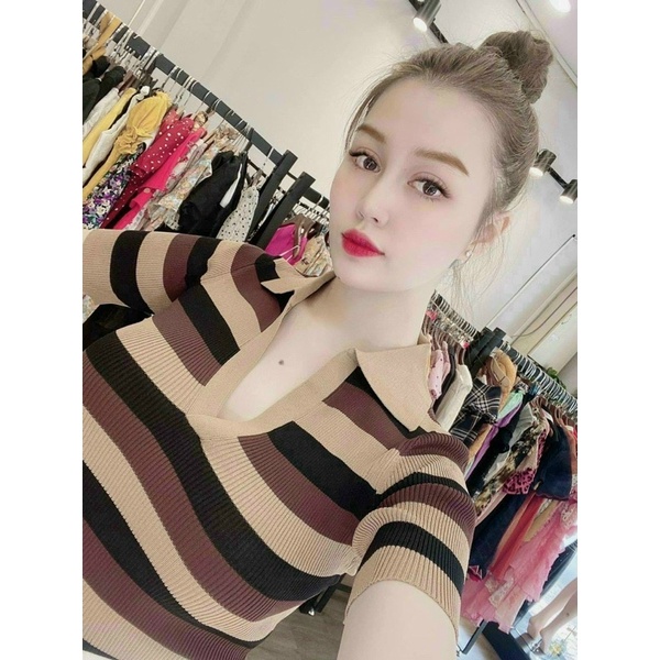 55=&gt;80kg Bigsize ÁO LEN SỌC CỔ TRỤ
