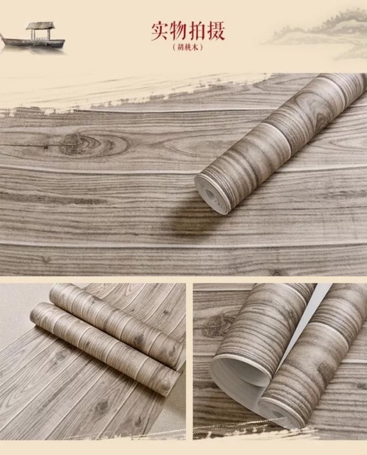 Giấy dán tường giả gỗ lát 3D khổ 53cm ( dùng keo dán) 10m