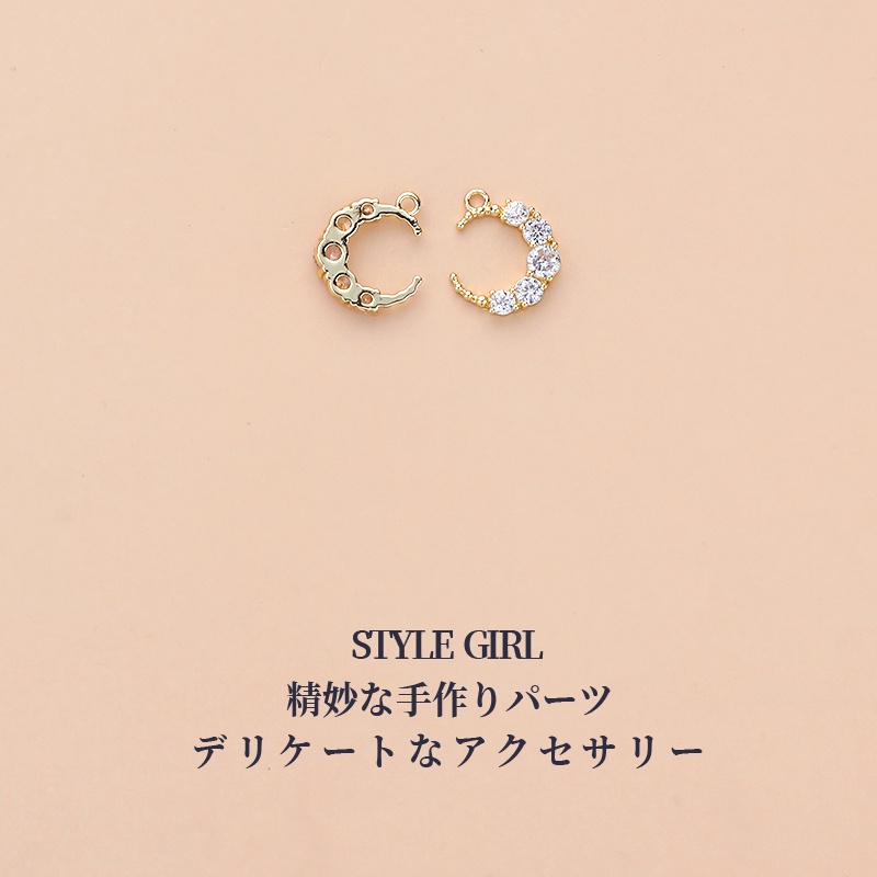 Mặt dây chuyền thủ công diy bằng đồng mạ vàng 14K đính đá zircon hình mặt trăng ngôi sao mặt trăng