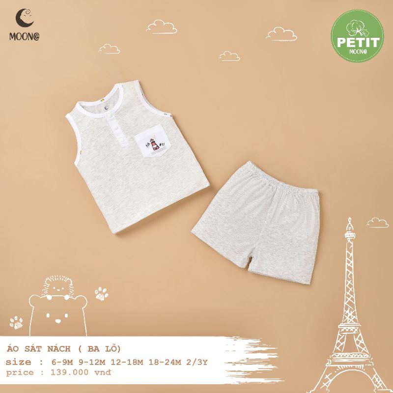 Moon -  XẢ KHO Bộ ba lỗ Moon vải petit cho bé 6-16kg