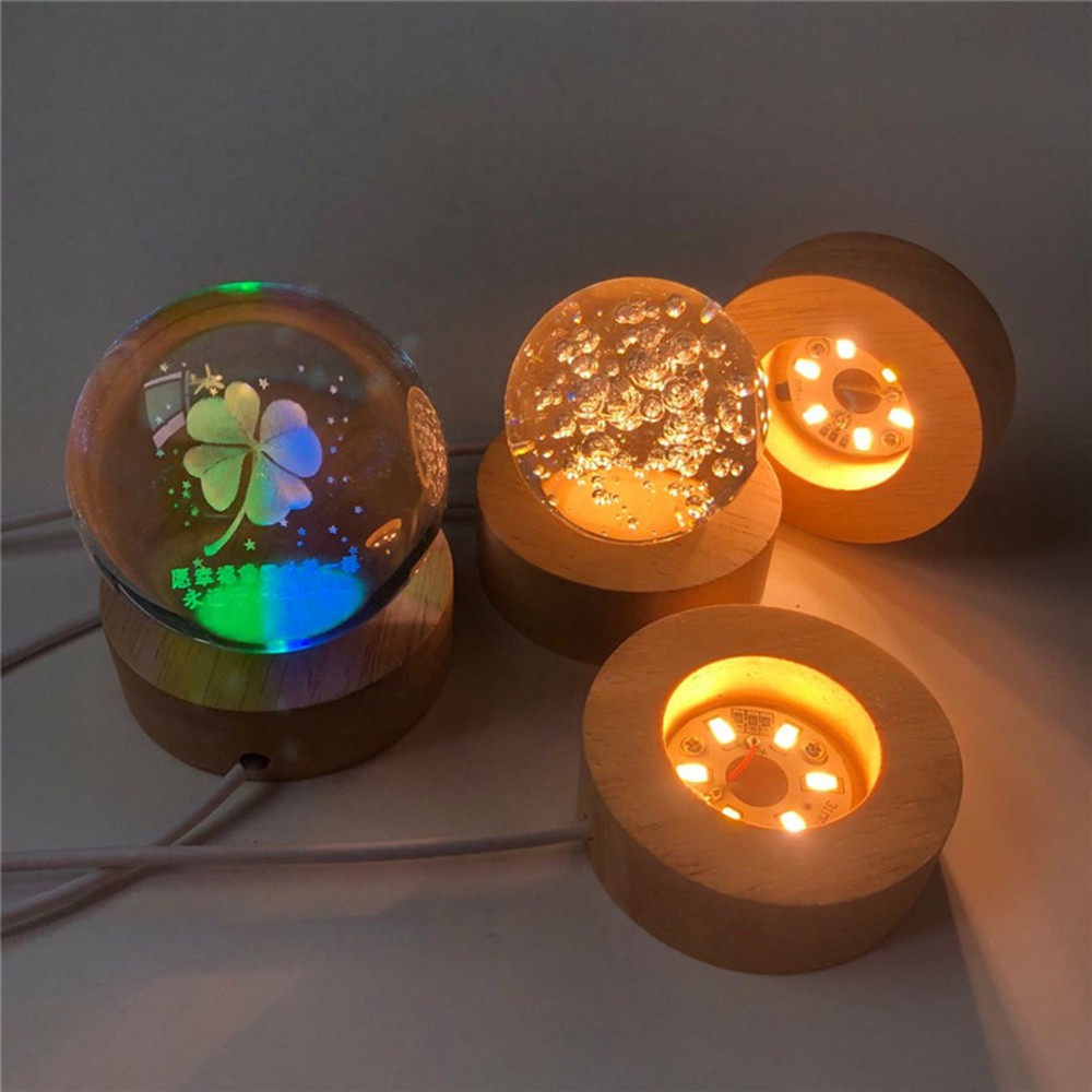 ❤LANSEL❤ Romantic Wooden Lighted Base Stand Night Light LED Lights Display Base Gift for|Ball Home Decor Round Color Changing