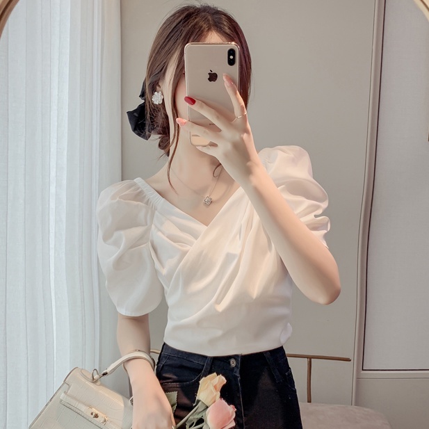 Áo Kiểu Tay Ngắn Cổ Chữ V Thời Trang Mùa Hè Cho Nữ