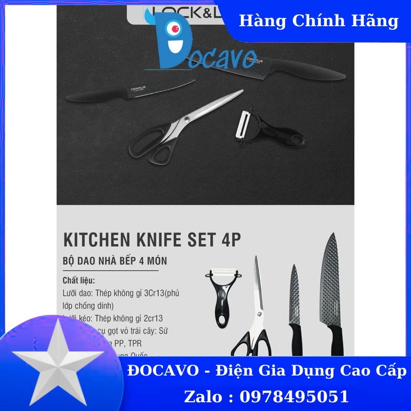 Bộ dao nhà bếp 4 món Lock&amp;Lock kitchen knife set - màu đen CKK103S4BLK