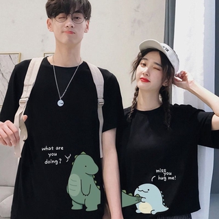 Áo Thun 100% cotton Tay Ngắn In Hình Khủng Long Thời Trang Mùa Hè Cho Cặp Đôi