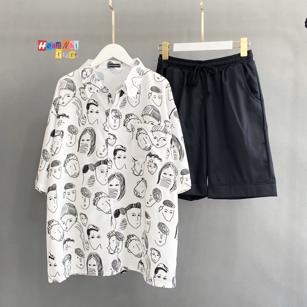 Áo Sơ Mi Hoạ Tiết Hoạt Hình Tay Lỡ Dáng Rộng Ulzzang Unisex, Sơ Mi Đi Biển - MM