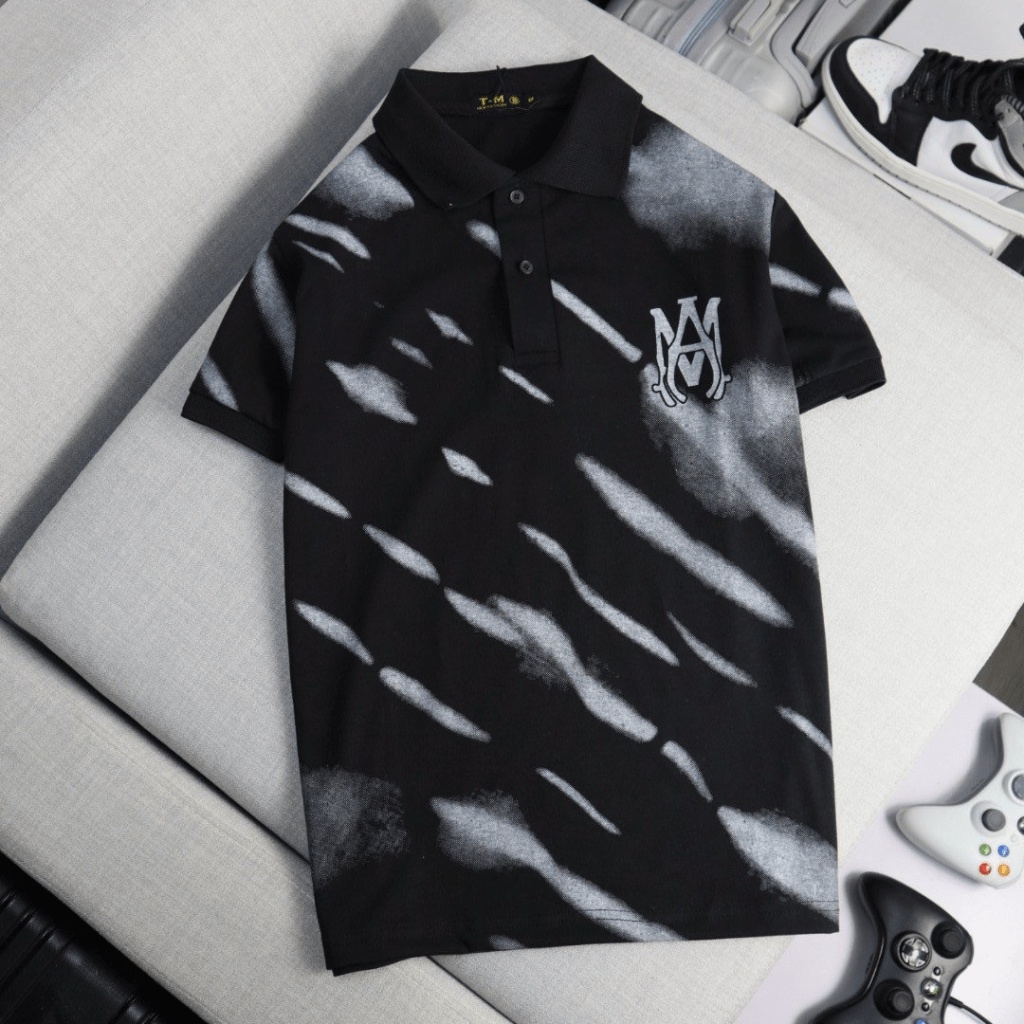 Áo Thun Nam Cổ Trụ Phối Màu Loang Đẹp Cá Tính Thời Trang PHong Cách Hàn