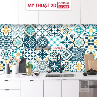 Set 64 ô Decal gạch bông màu xanh My Green, size ô 15cm