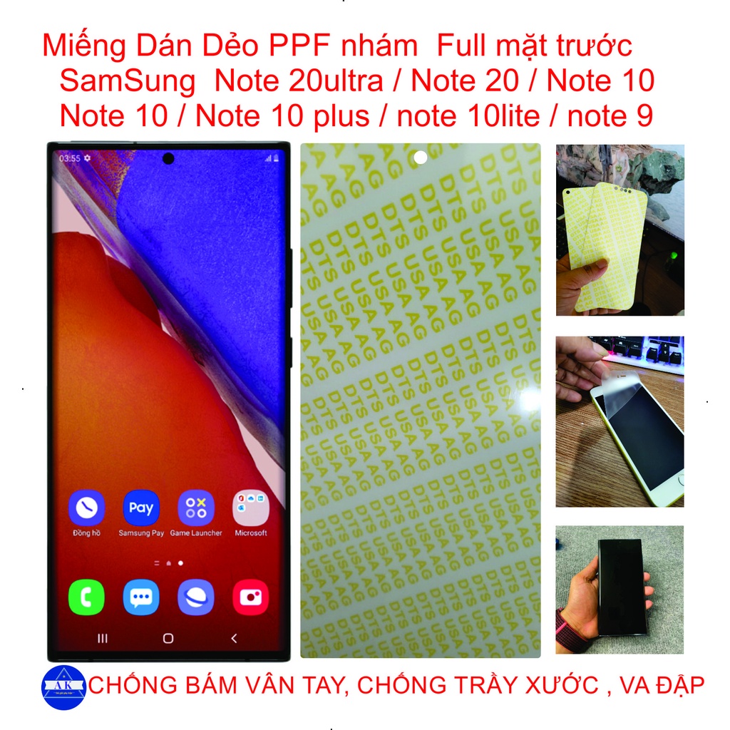 Miếng Dán Dẻo PPF nhám Full màng hình SAMSUNG Note 20 Ultra / Note 20 / Note 10 / Note 10plus / Note 10lite / Note 9...