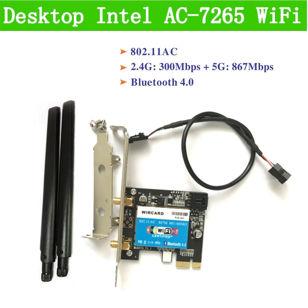 Card WiFi cho Máy bàn - PC chipset Intel 7265 / 8260 / 8265 / 9260 chuẩn AC có Blueooth 4.2