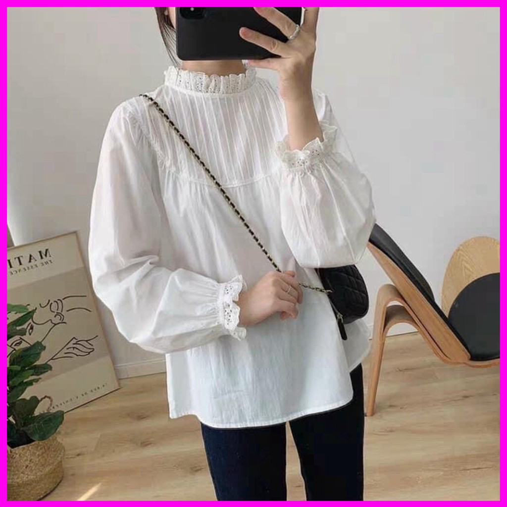 áo babydoll tiểu thư A253 cổ ren tay bo quảng châu Thời trang Xmin huongmitxu