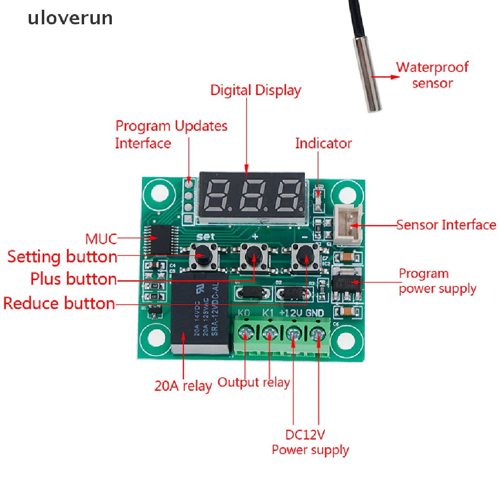 Uloverun Bộ Điều Khiển Nhiệt Độ Điện Tử DC12v w1209