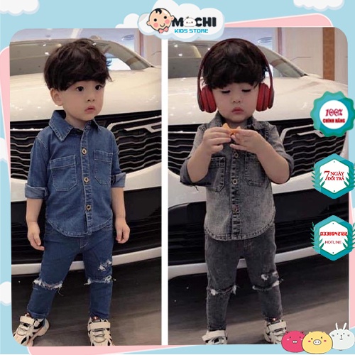 Bộ đồ bé trai - ⚡️Free Ship⚡️- Set sơ mi Jean NY chất liệu cao cấp vô cùng bảnh trai từ 8-24kg