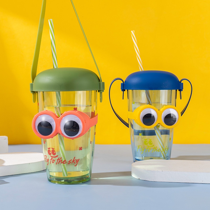 Bình nhựa có ống hút đeo mắt kính cực cute 270ml