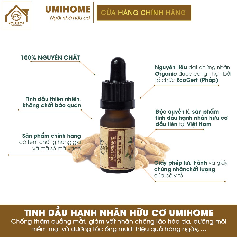 Đắp mặt nạ dưỡng da và chống lão hoá da với Dầu Hạnh nhân (10ml) và bột Cám Gạo Umihome | Tặng dầu Quả bơ (10ml)