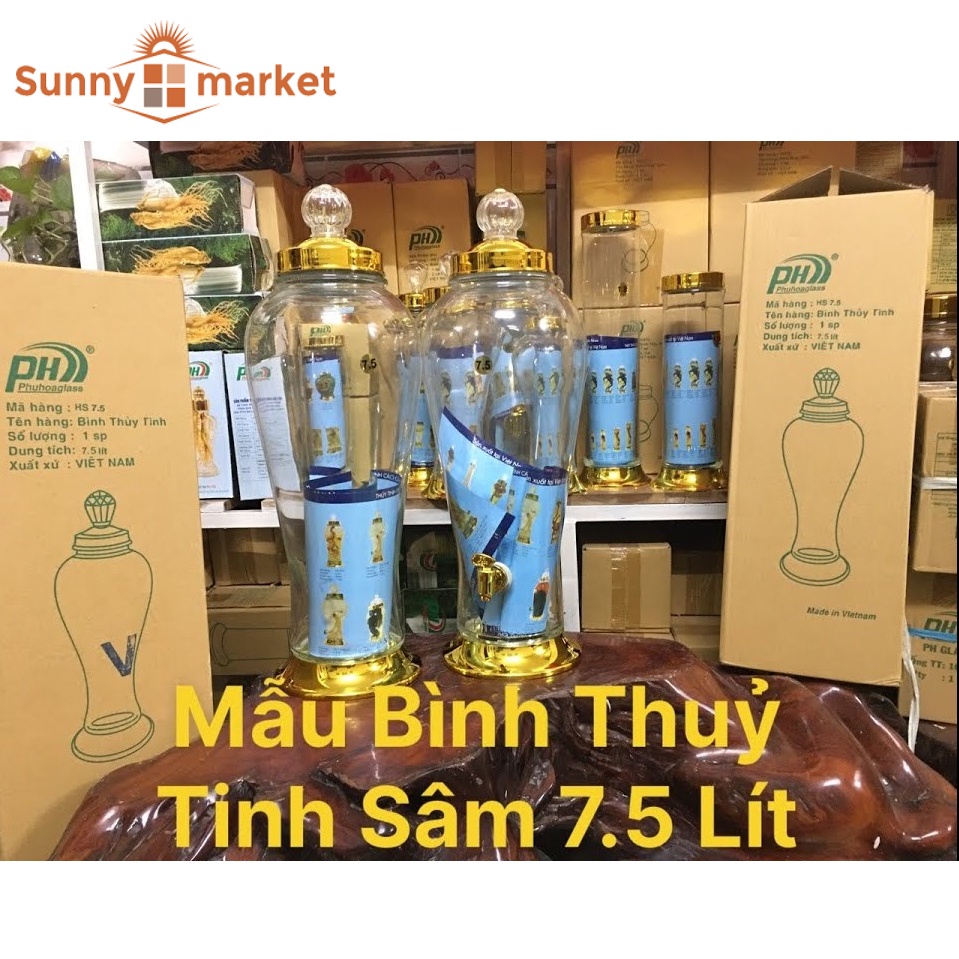 Bình thuỷ tinh cao cấp ngâm rươu sâm Phú Hòa dung tích 7.5 lít không van