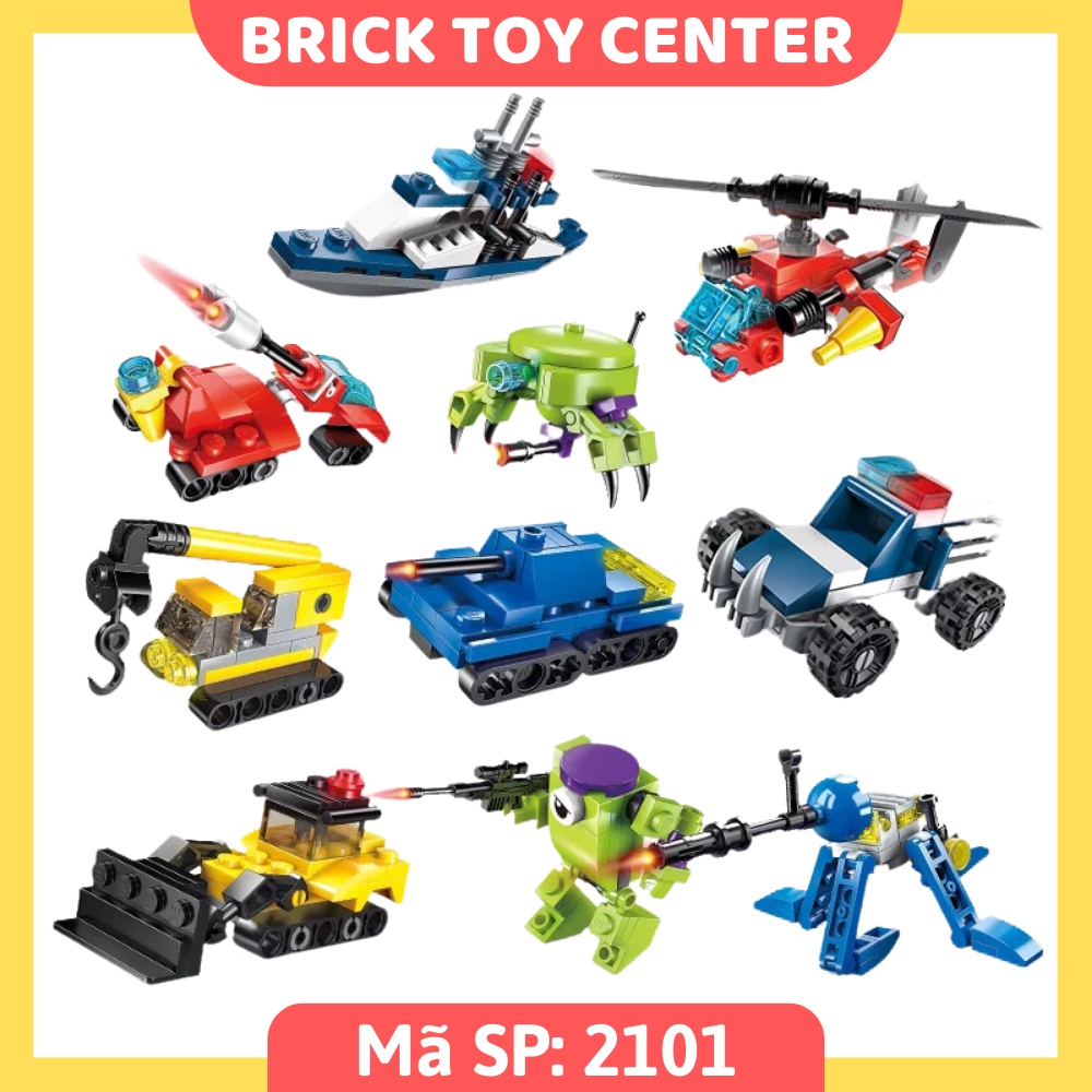 Đồ chơi xếp hình cho bé 3 trong 1 Qman 2101-2105 ô tô xe tăng máy bay khủng long robot