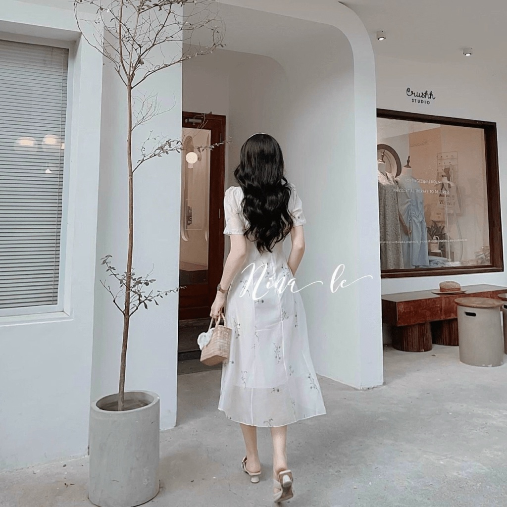 (HÀNG MỚI) ĐẦM MAXI NHÚN NGỰC PHỐI NÚT XẺ TÀ XINH XẮN