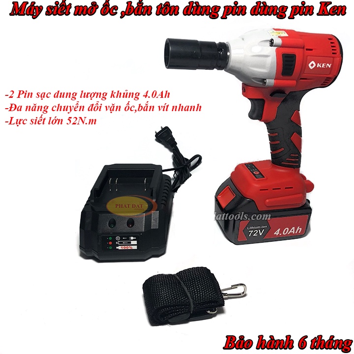Máy siết mở bulong-máy bắn ốc bulong pin Ken-Động cơ từ không chổi than-Bảo hành 6 tháng