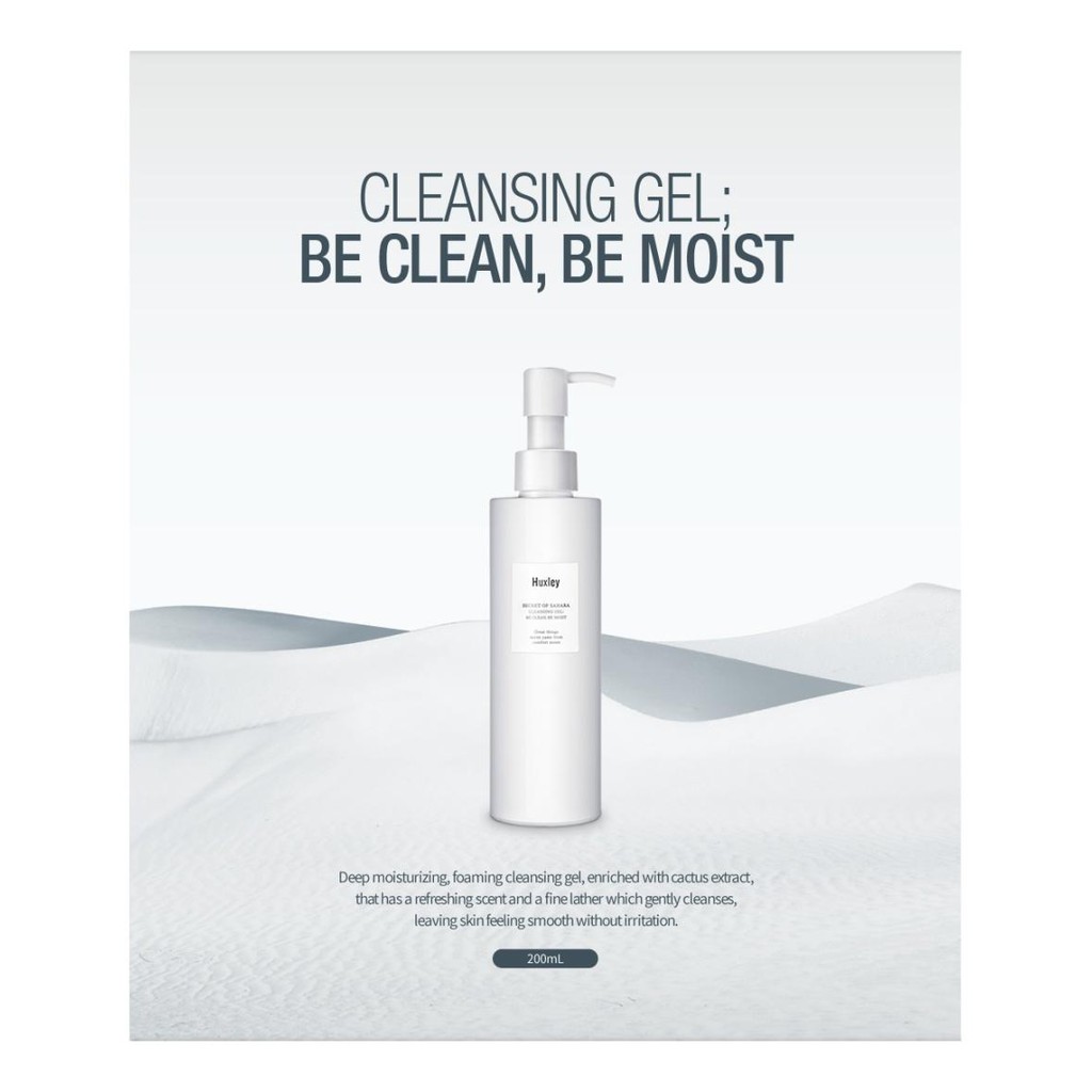 Gel rửa mặt dịu nhẹ dành cho da nhạy cảm Huxley Cleansing Gel; Be Clean Be Moist 200ml