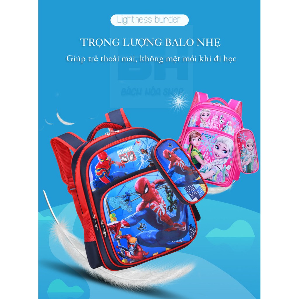Tặng kèm hộp bút - Balo mẫu giáo, học sinh tiểu học, hoạt hình 3D - Chất liệu chống thấm