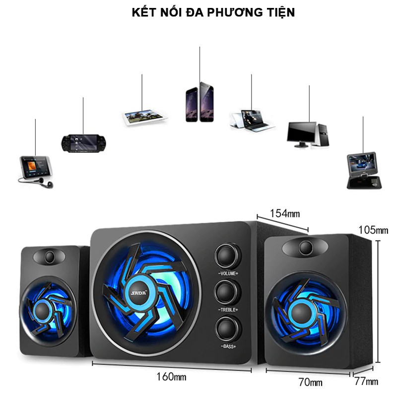 Loa Vi Tính Bluetooth Sada D-209 ,Loa Máy Tính Bluetooth 5.0 Stereo 7 Màu Sắc Ánh Sáng Bass Trầm Ấm