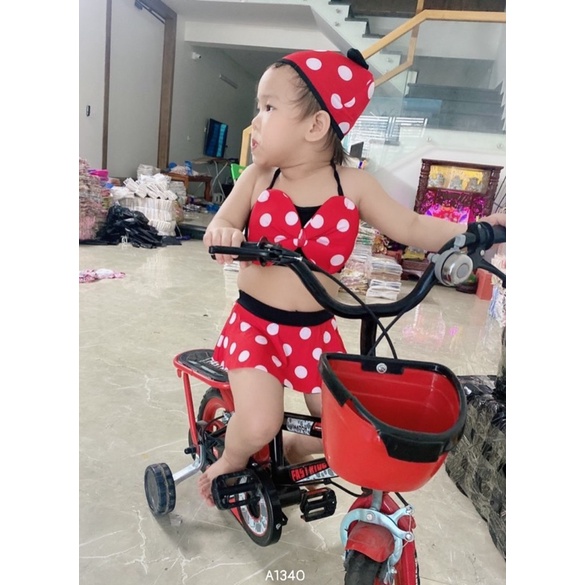 Set bikini mickey chấm bi đỏ 3 chi tiết xinh xắn cho bé- bikini hottred 2021