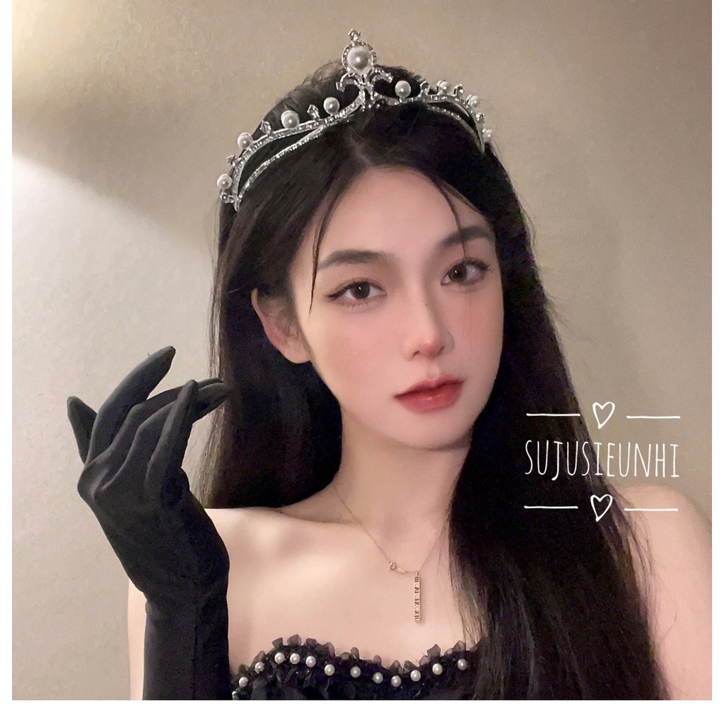 vương miện nữ hoàng màu bạc đính ngọc nhân tạo dành cho cô dâu, phụ kiện chụp ảnh mới