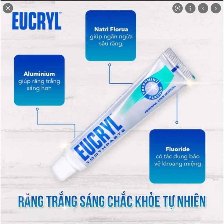 COMBO KEM ĐÁNH RĂNG 62G VÀ BỘT TRẮNG RĂNG ANH EUCRYL 50G.