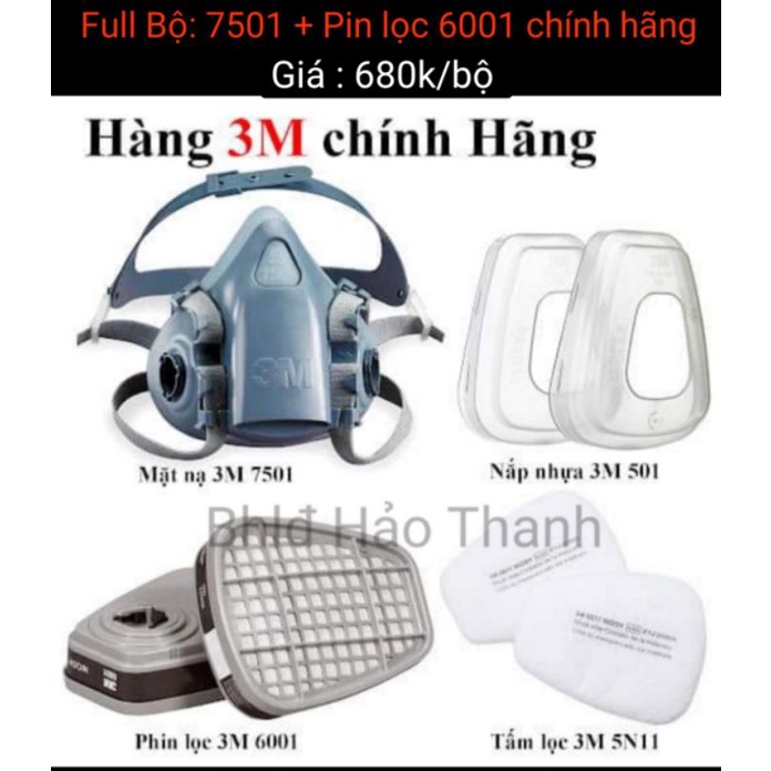 BỘ MẶT NẠ 3M 7501 +PIN 6001 ,4 MÓN (CAM KẾT CHÍNH HÃNG)