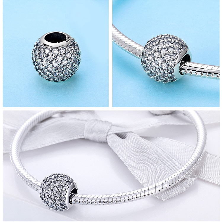 Hạt trang sức Bamoer SCC733 bằng bạc 925 hình tròn đính pha lê CZ làm trang sức cho nữ