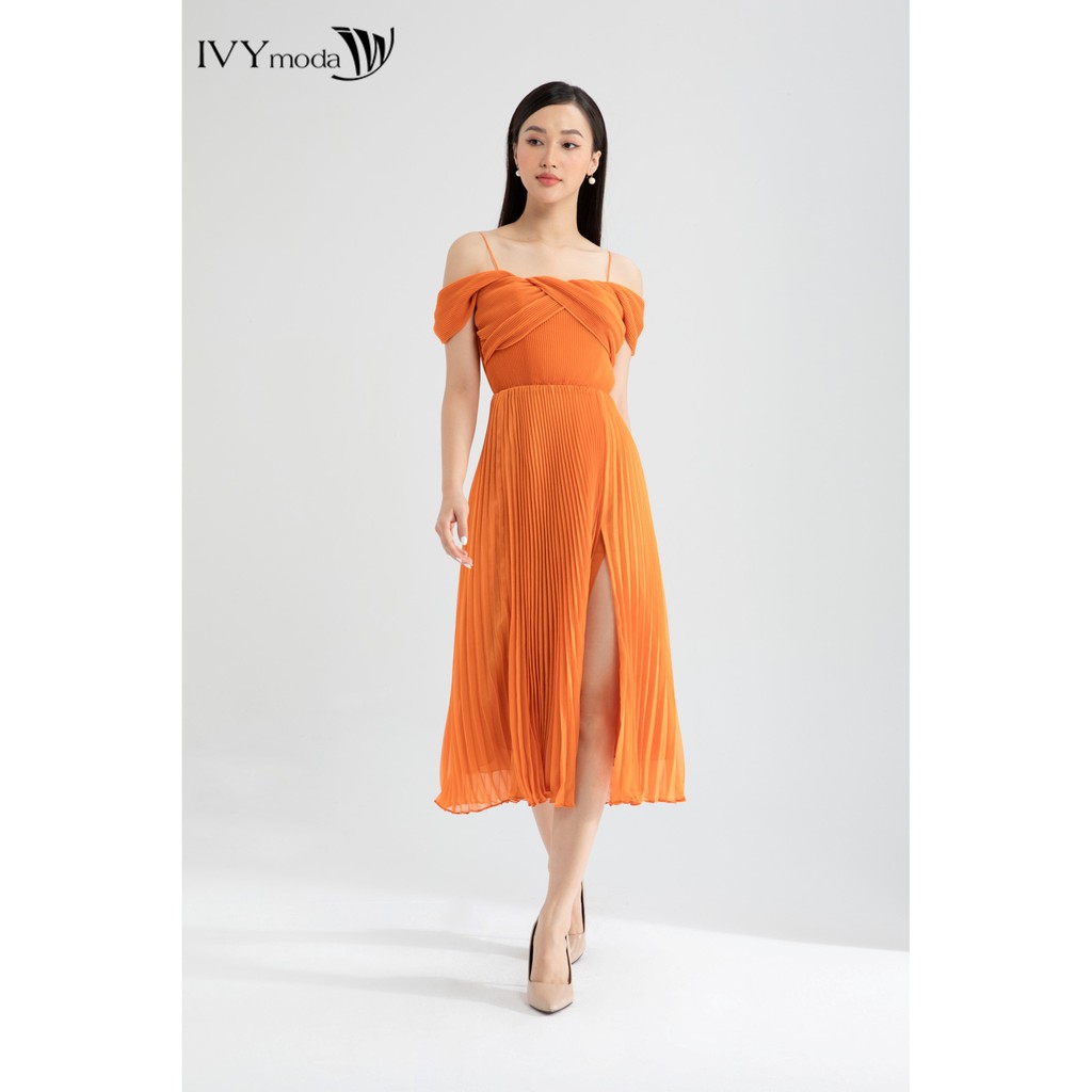 Đầm voan xếp ly xẻ tà thiết kế IVY moda MS 45S2547