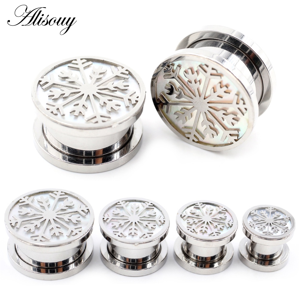 Bộ 2 Khuyên Nong Tai Bằng Thép Không Gỉ Hình Hoa Vỏ Sò Màu Trắng