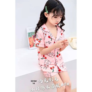 Bộ Pijama thun cotton chính hãng QKELKE  hình con thỏ quả cherry _Màu hồng cam cho bé Gái