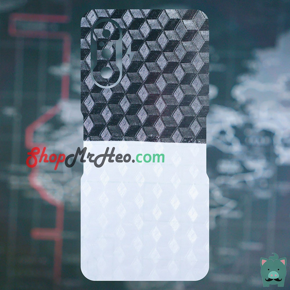 Skin Dán Mặt Sau Lưng Vân 3D Xiaomi Redmi K40 - K40S - Poco F3 - Redmi K40 Gaming - Carbon, Hình hộp, Nhám, Vân Da