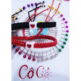 Vòng tay chỉ đỏ may mắn trái tim ❤️❤️, vòng tay đôi nam nữ handmade đỏ, đen - CC08