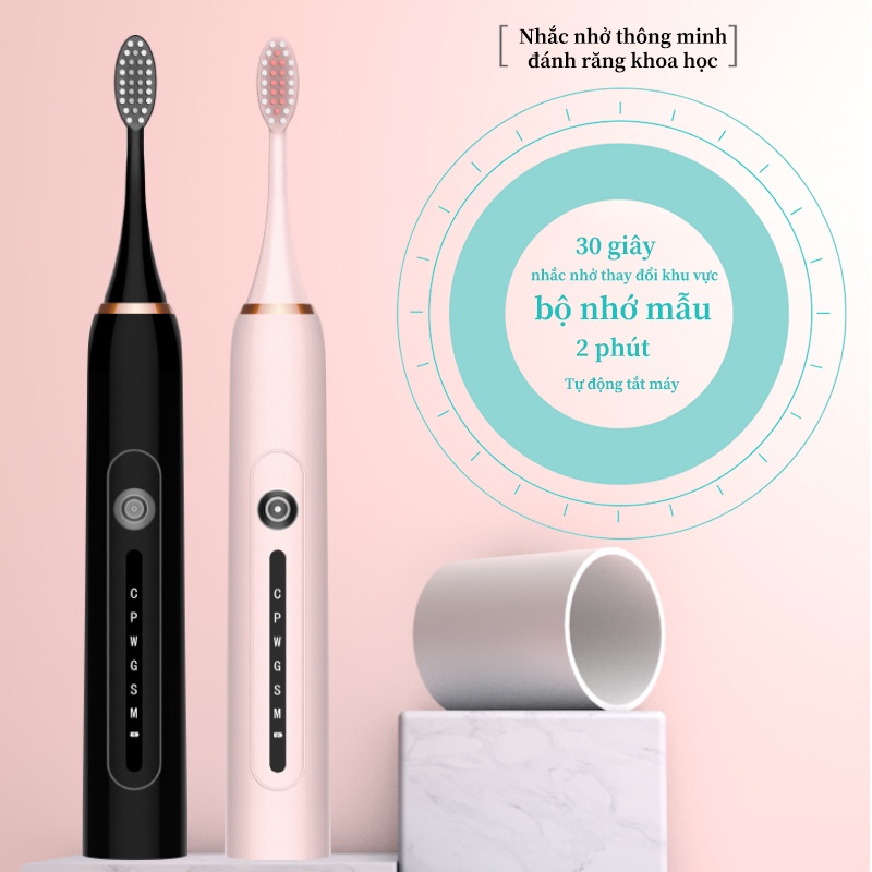 Bàn chải điện Sonic X7 bản nâng cấp,răng tự động đánh tan mảng bám thế hệ mới nhất，6 Chế Độ Rung，4 đầu bàn chải thay thế
