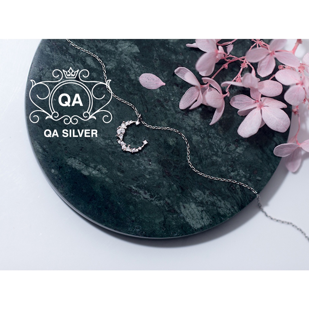 Dây chuyền bạc mặt trăng đính đá vòng cổ bạc trăng khuyết S925 MOON Silver Necklace QA SILVER NE171203