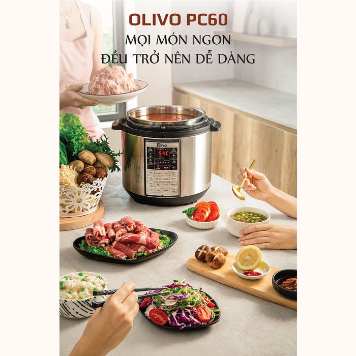 Nồi Áp Suất Điện Đa Năng OLIVO PC60 - 16 Chức Năng - Dung Tích 6L - Bảo hành chính hãng 24 tháng