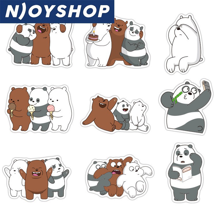 SET 50 MIẾNG STICKER 3 CHÚ GẤU WE BARE BEAR CHỐNG NƯỚC DÁN NÓN BẢO HIỂM, LAPTOP, VALI, TỦ, BÀN HỌC, XE MÁY