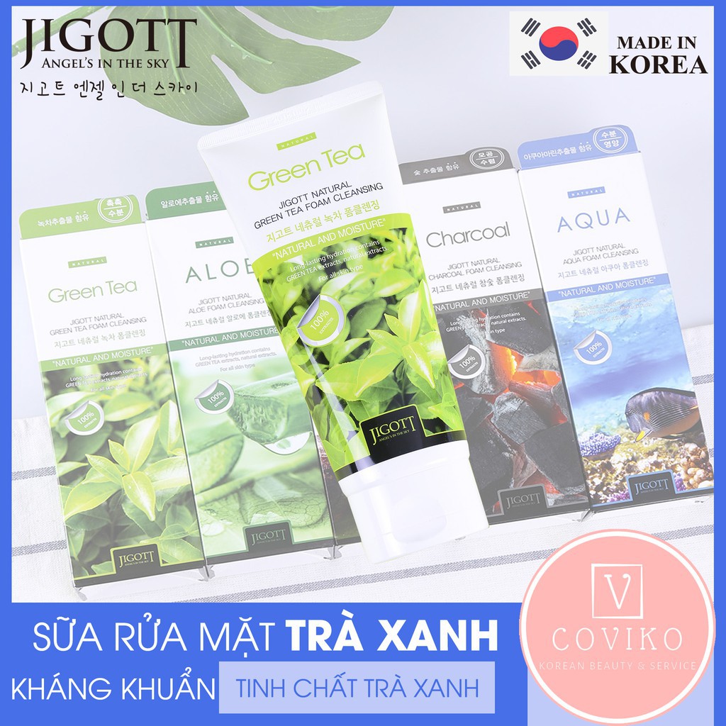 [Mỹ Phẩm Hàn Quốc]Sữa Rửa Mặt Chiết Xuất Trà Xanh Jigott Natural Green Tea Foam Cleansing 180ml