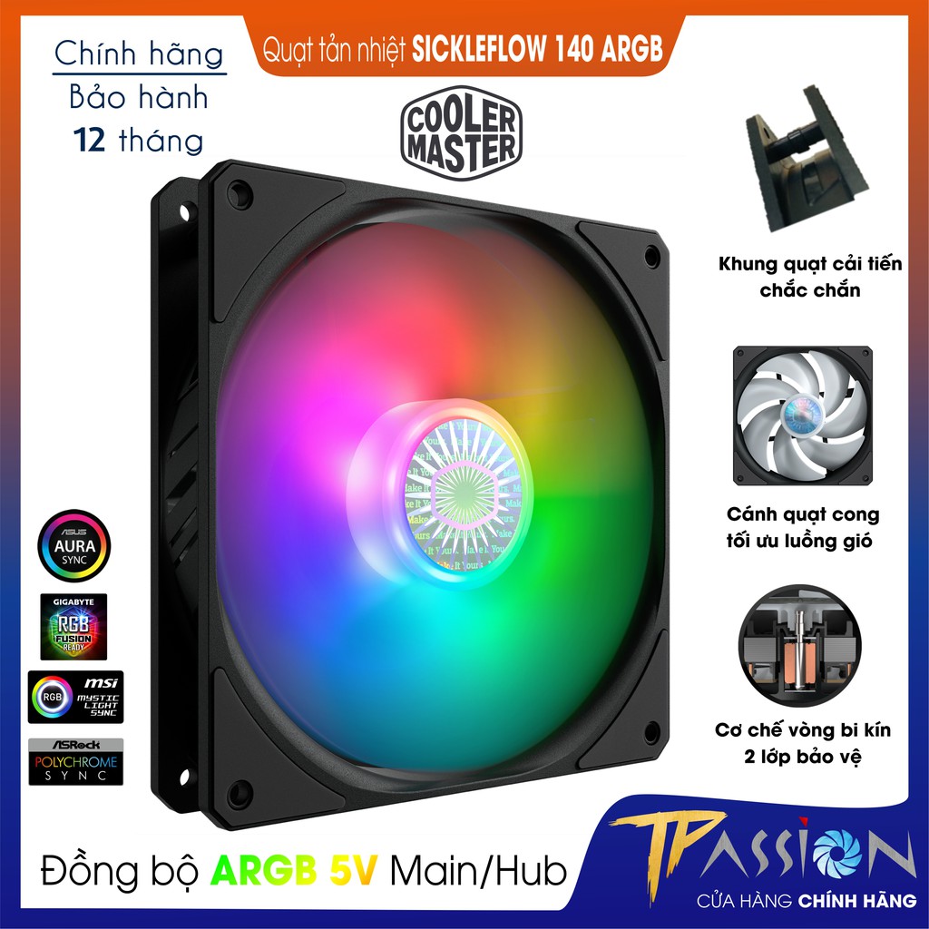 Quạt Fan Case 14cm Cooler Master SickleFlow 140 ARGB - Chính hãng, tản nhiệt tốt, đồng bộ LED Rainbow