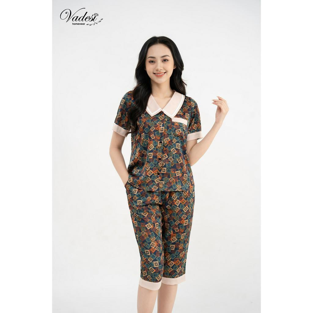 Đồ Bộ Pijama Lửng Cộc Cổ Sen VADESI Luạ Luxury Cao Cấp Mặc Nhà Mùa Hè Mát Mềm Nhiều Họa Tiết Đẹp