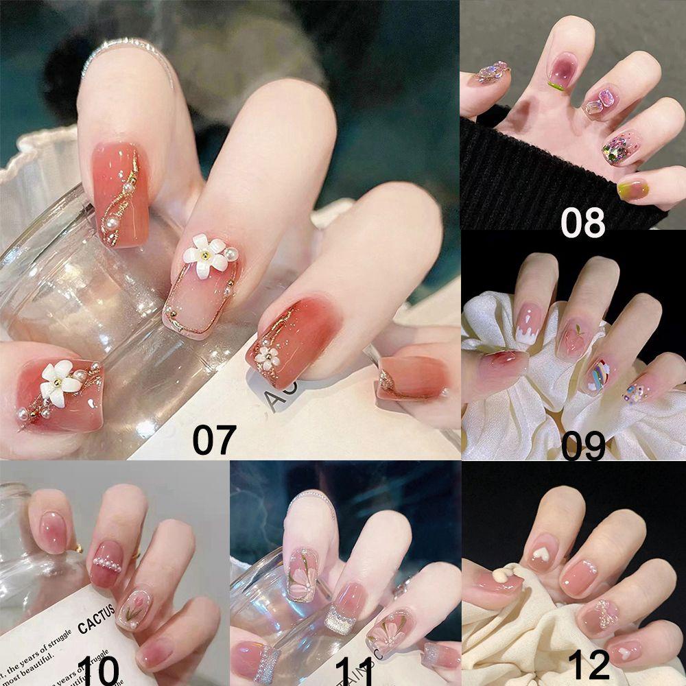 Hộp 24 Móng Tay Giả Ngắn / Tròn / Vuông Che Phủ Toàn Diện Có Thể Tháo Rời