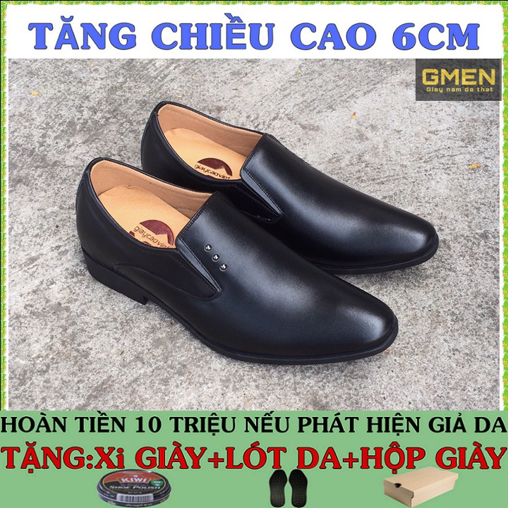 Giày tăng chiều cao nam chất liệu da thật 100% đế cao su đúc bền bỉ GM588